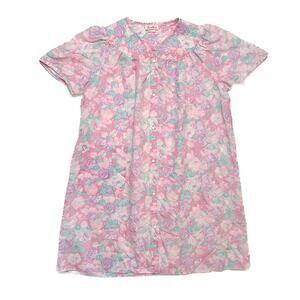 Smart Time Vintage 70s Floral House Coat Short Sleeve Snap Button Pastel Quilted